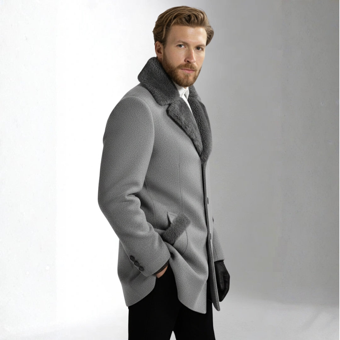 Men’s Gray Wool Coat With Collar | Ciara Wear