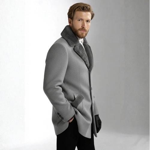 Men’s Gray Wool Coat With Collar | Ciara Wear
