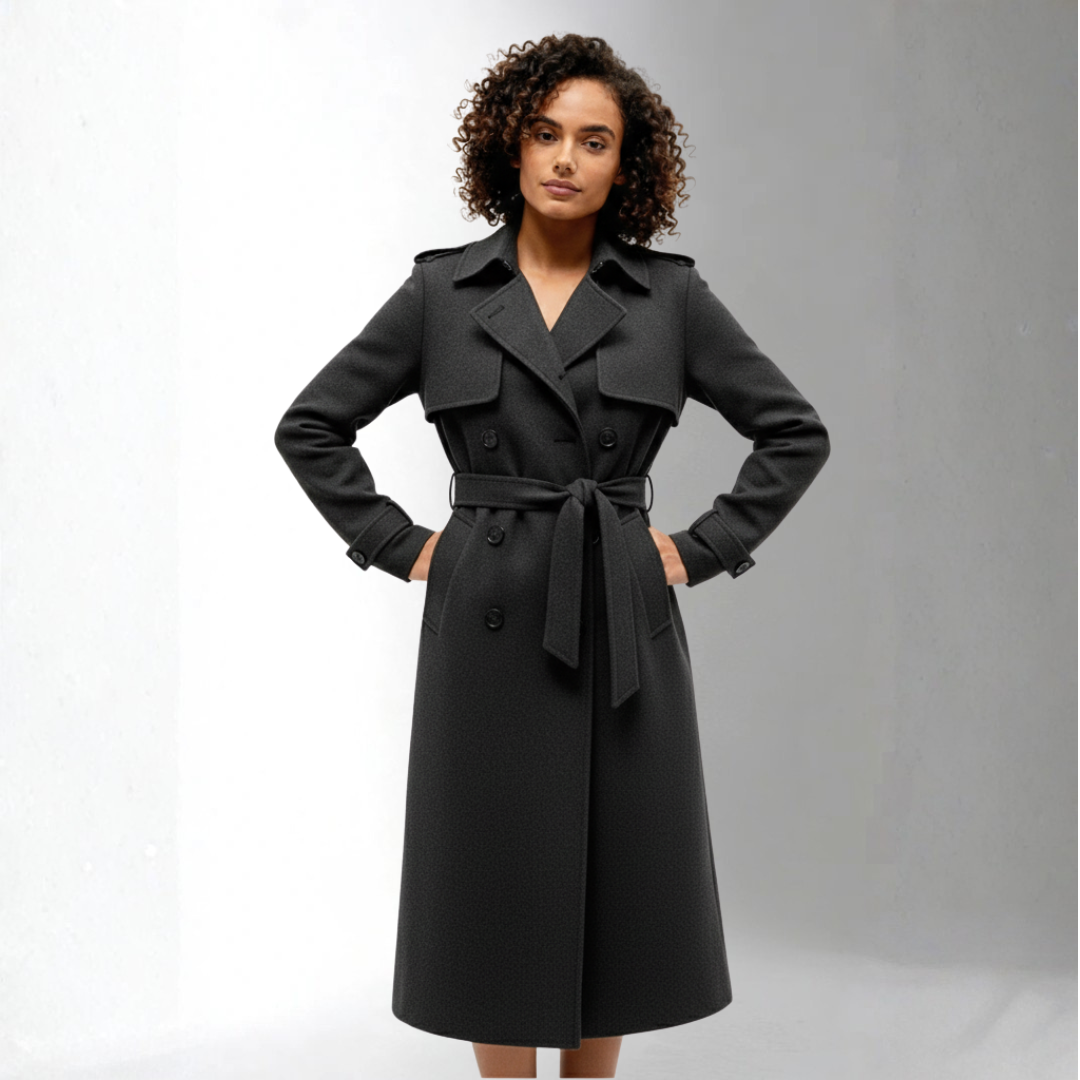 Women’s Dark Gray Belted Wool Coat | Ciara Wear