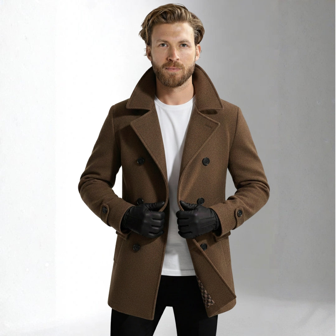 Men’s Brown Double Breasted Wool Coat | Ciara Wear