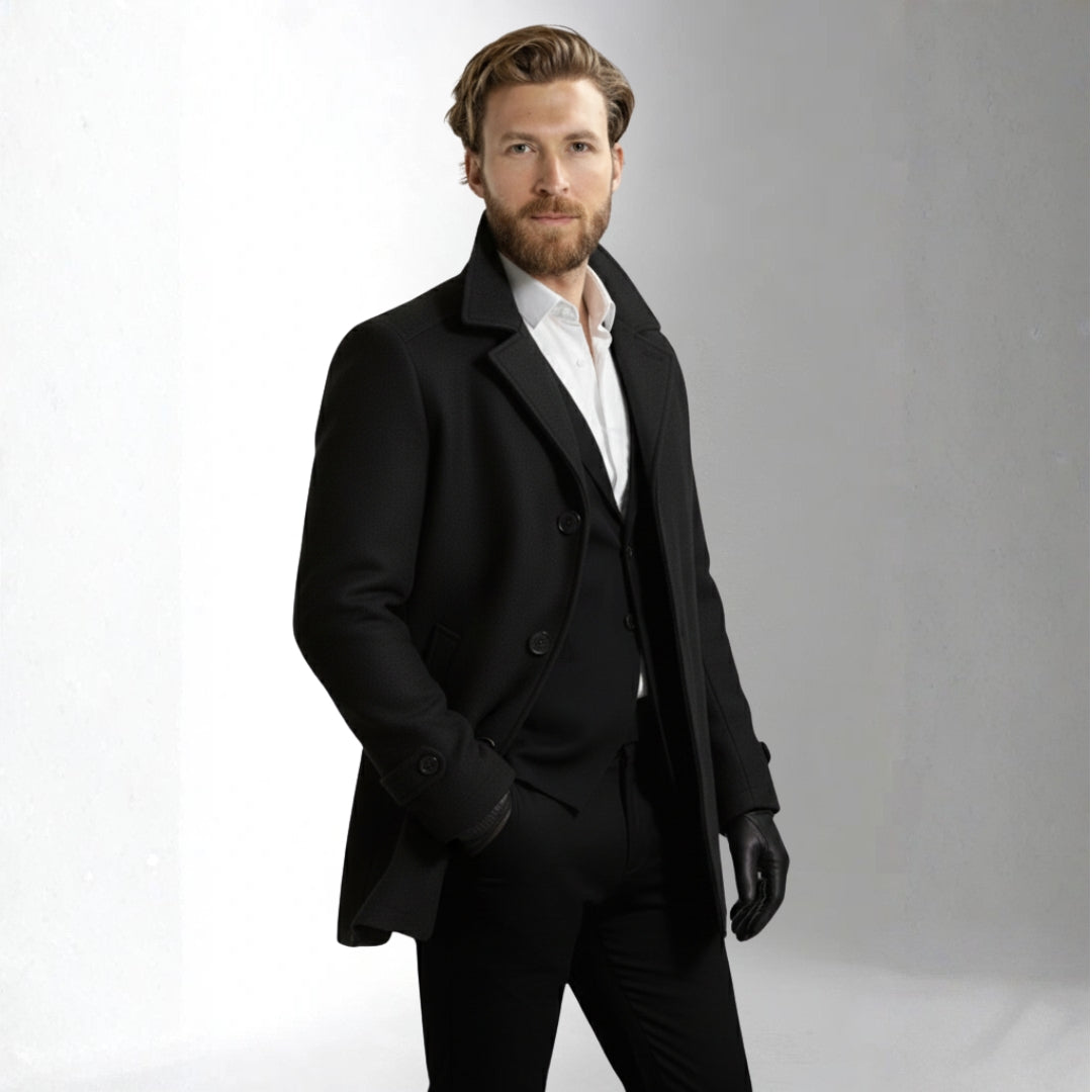 Men’s Black Wool Blend Tailored Coat | Ciara Wear
