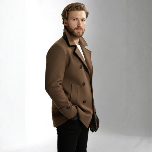 Men’s Brown Double Breasted Wool Coat | Ciara Wear