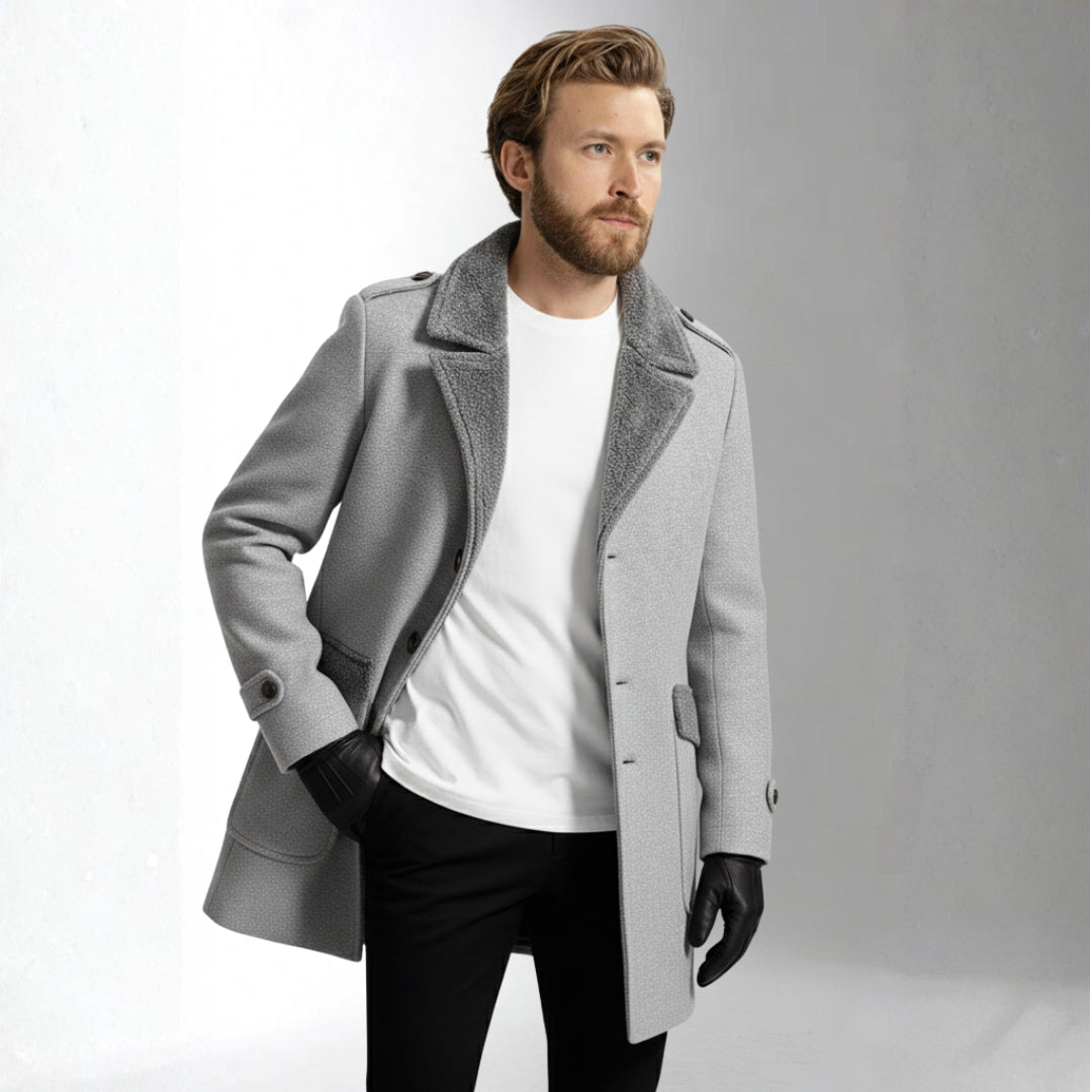 Men’s Gray Wool Coat With Collar | Ciara Wear