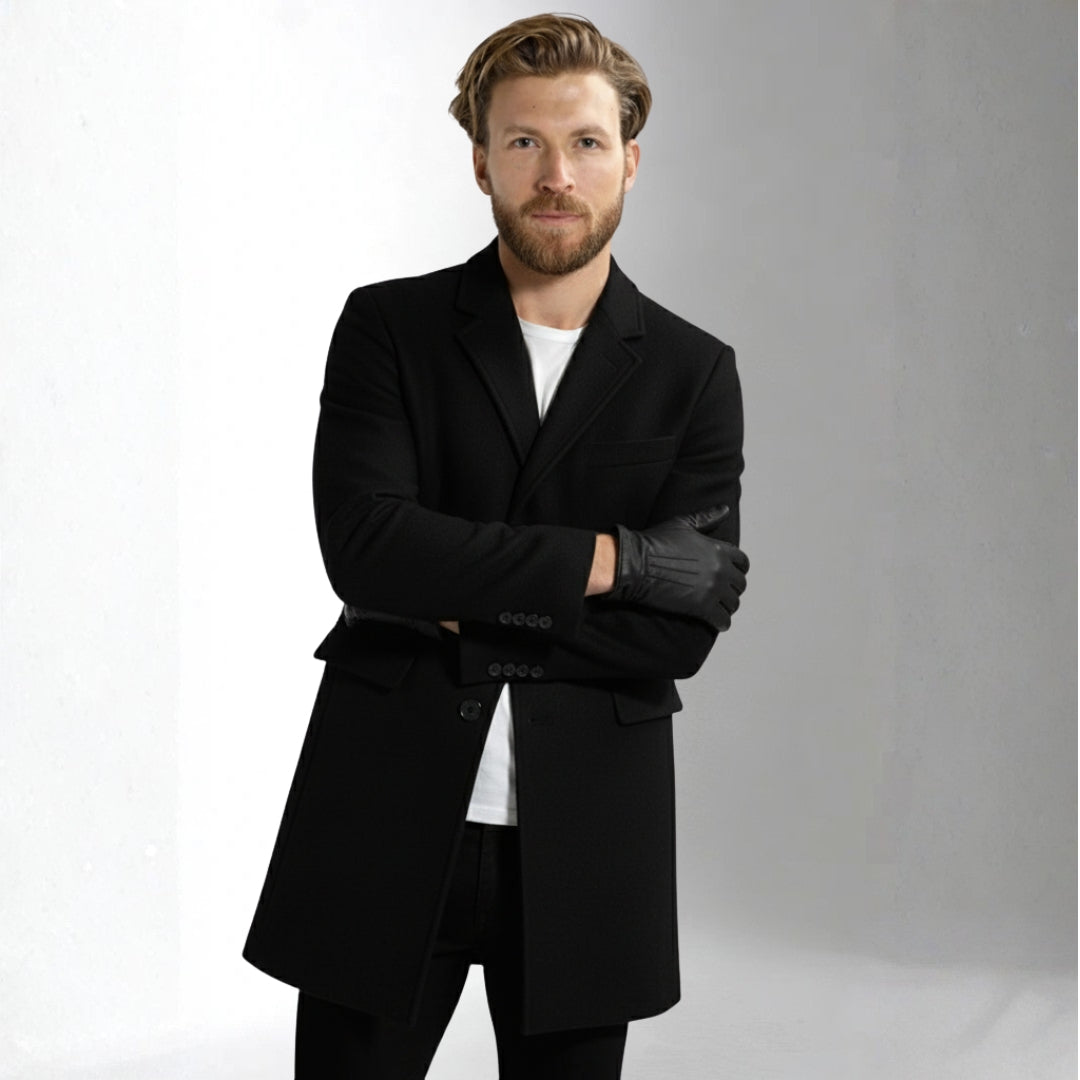 Men’s Black Wool Blend Tailored Coat | Ciara Wear