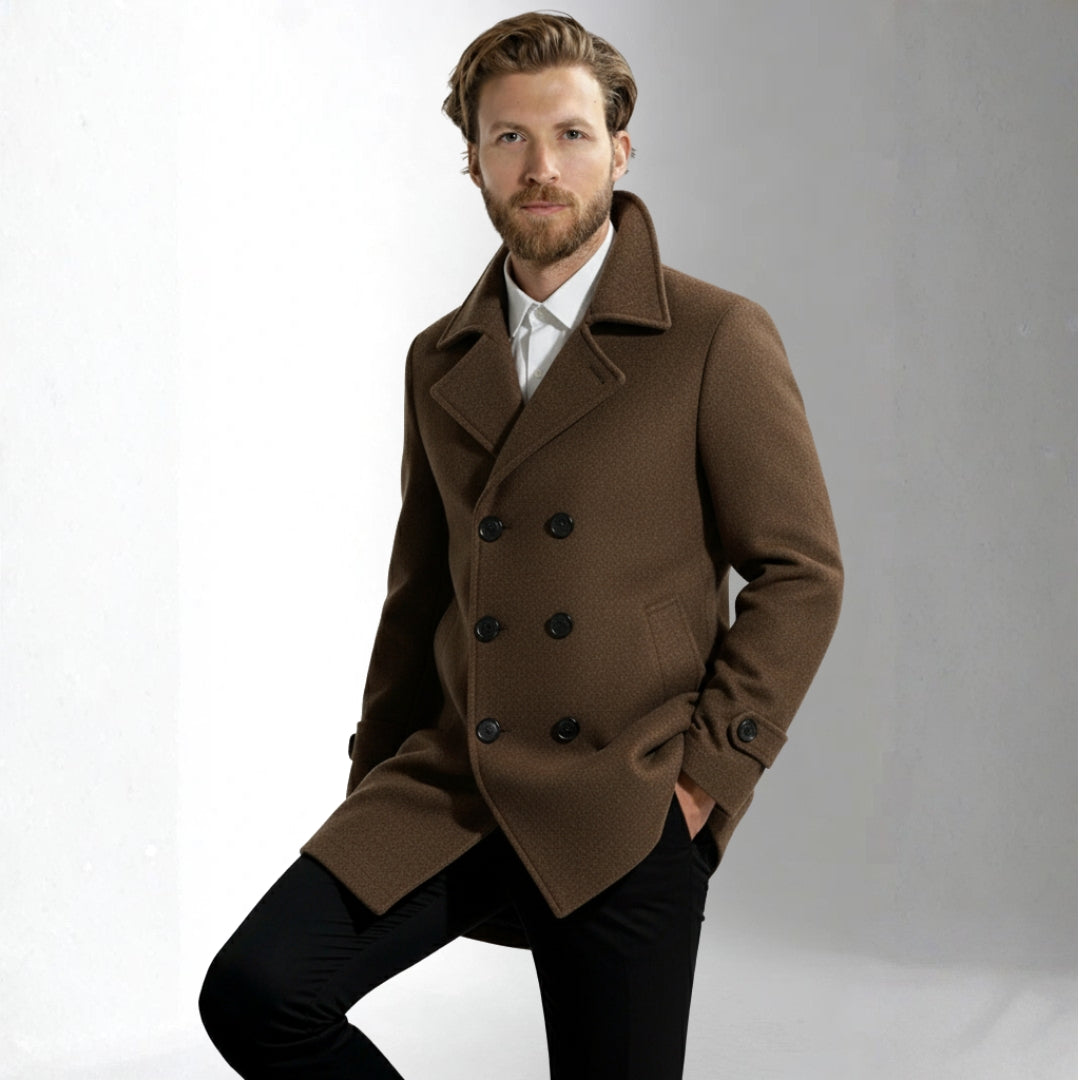 Men’s Brown Double Breasted Wool Coat | Ciara Wear