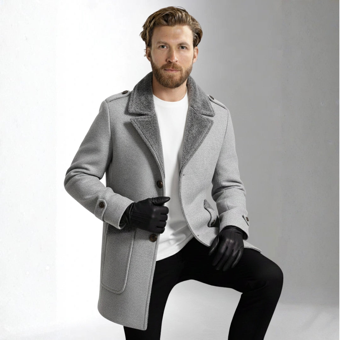 Men’s Gray Wool Coat With Collar | Ciara Wear