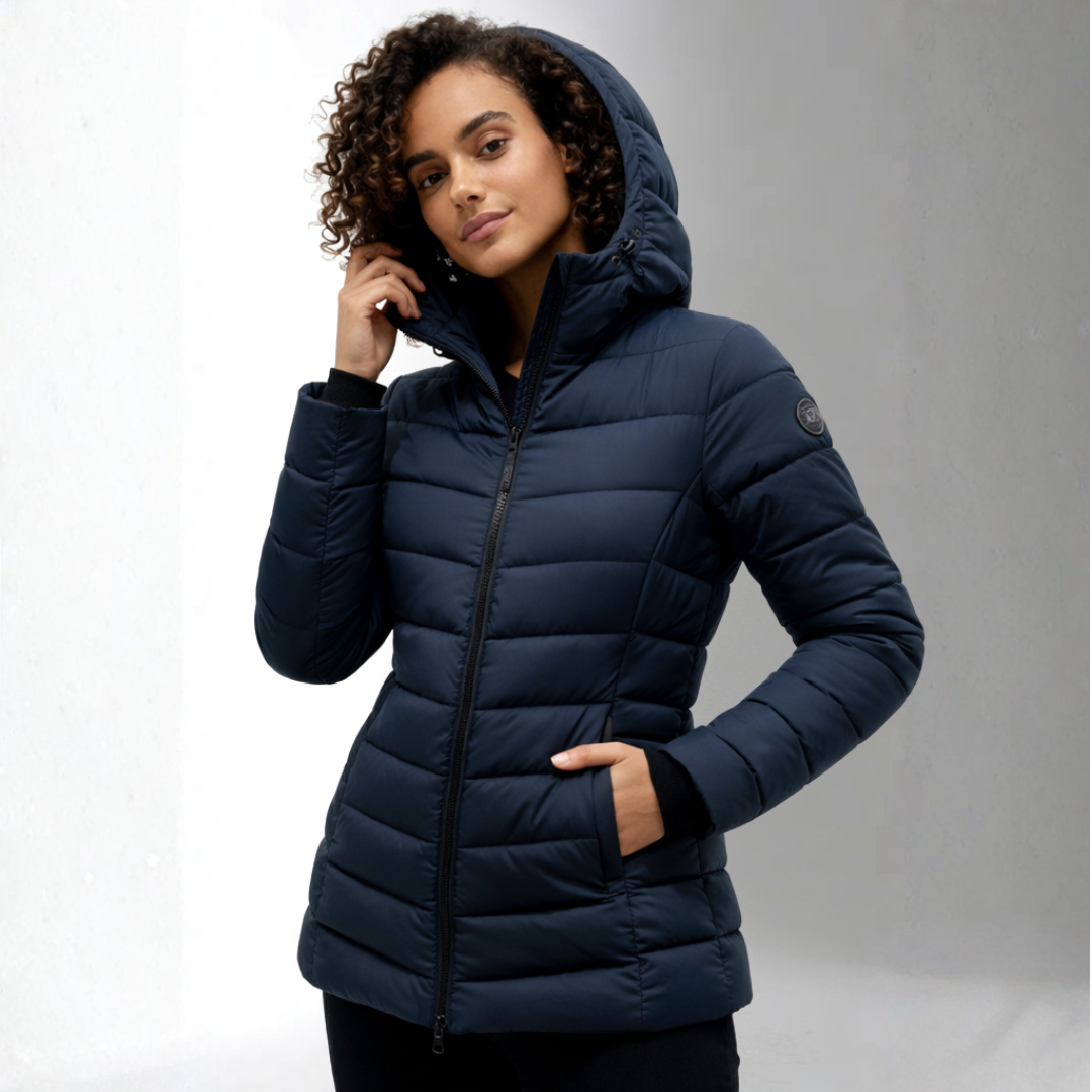 Women’s Navy Quilted Hooded Winter Jacket